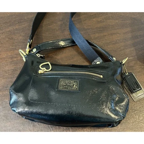 バッグ COACH Poppy Black Leather 2way Y2K Bag Coach Poppy Signature Hobo Bag Black Purple Monogram